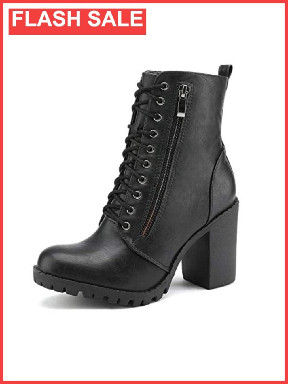 Women's Faux Leather Combat Ankle Booties Chunky Heel Lace Up Boots